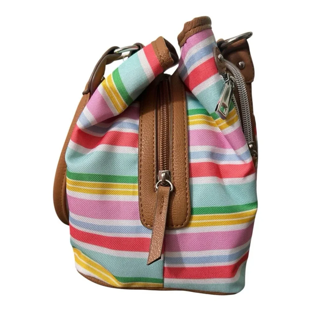 Lily Bloom Maggie Satchel Sunshine Stripe Print Eco-Friendly Bag NWT